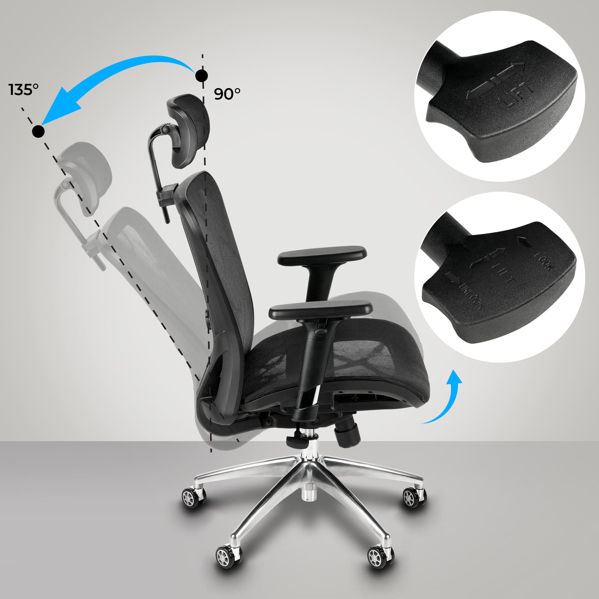 Fauteuil de bureau ergonomique rotatif Walker Hauteur et appui-tête ajustables