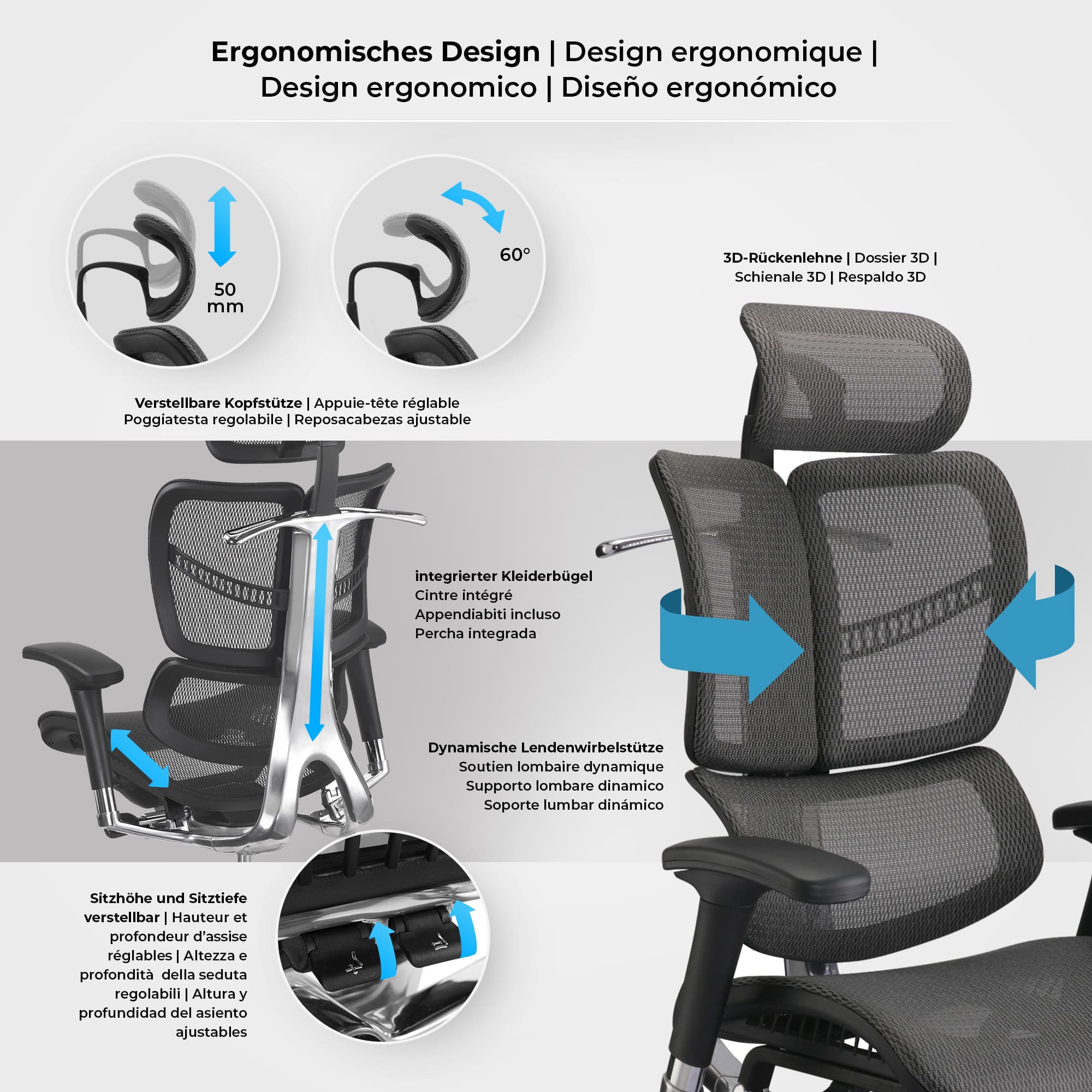 Fauteuil de bureau ergonomique Norfolk avec Dossier et Appuie-tête ajustables