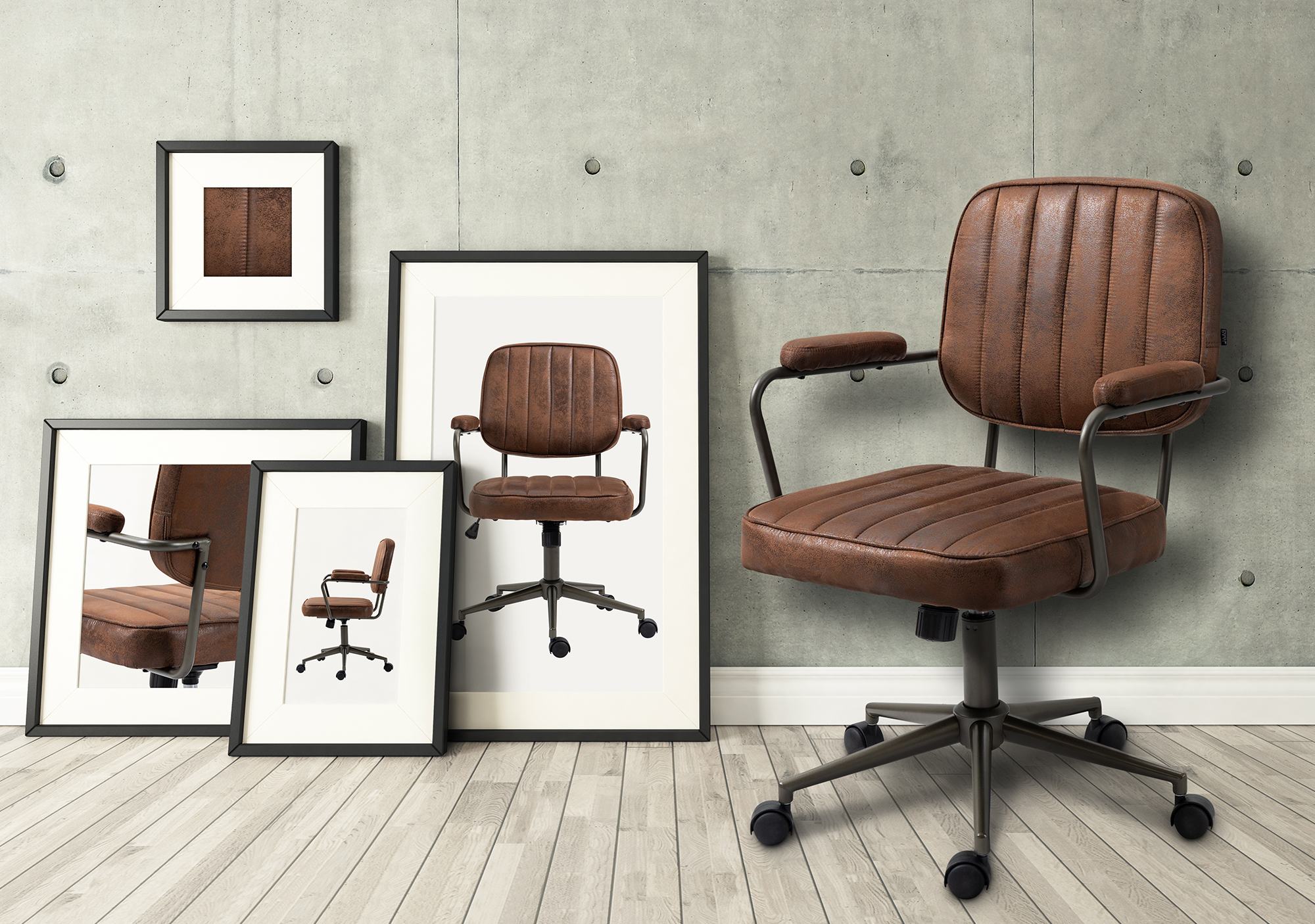 Fauteuil de bureau Retro Natrona en Similicuir ajustable et pivotant